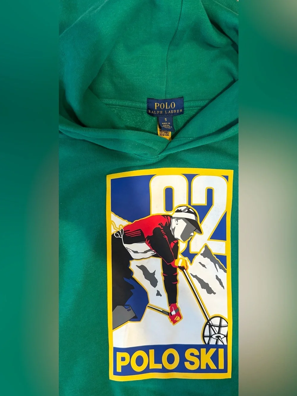 Boys Polo by Ralph Lauren Green Polo 92 Ski Fleece lined Hoodie w/Side Pockets